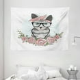 thumbnail image 1 of Kitten Tapestry, Hipster Cool Cat with Spectacles Scarf Necklace Earrings and Flowers Little Hearts, Wall Hanging for Bedroom Living Room Dorm Decor, 80W X 60L Inches, Multicolor, by Ambesonne, 1 of 2