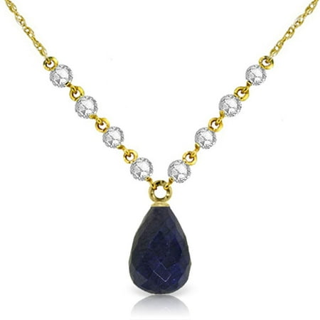 ALARRI 15.6 Carat 14K Solid Gold La Buena Vida Sapphire Diamond Necklace with 24 Inch Chain Length.