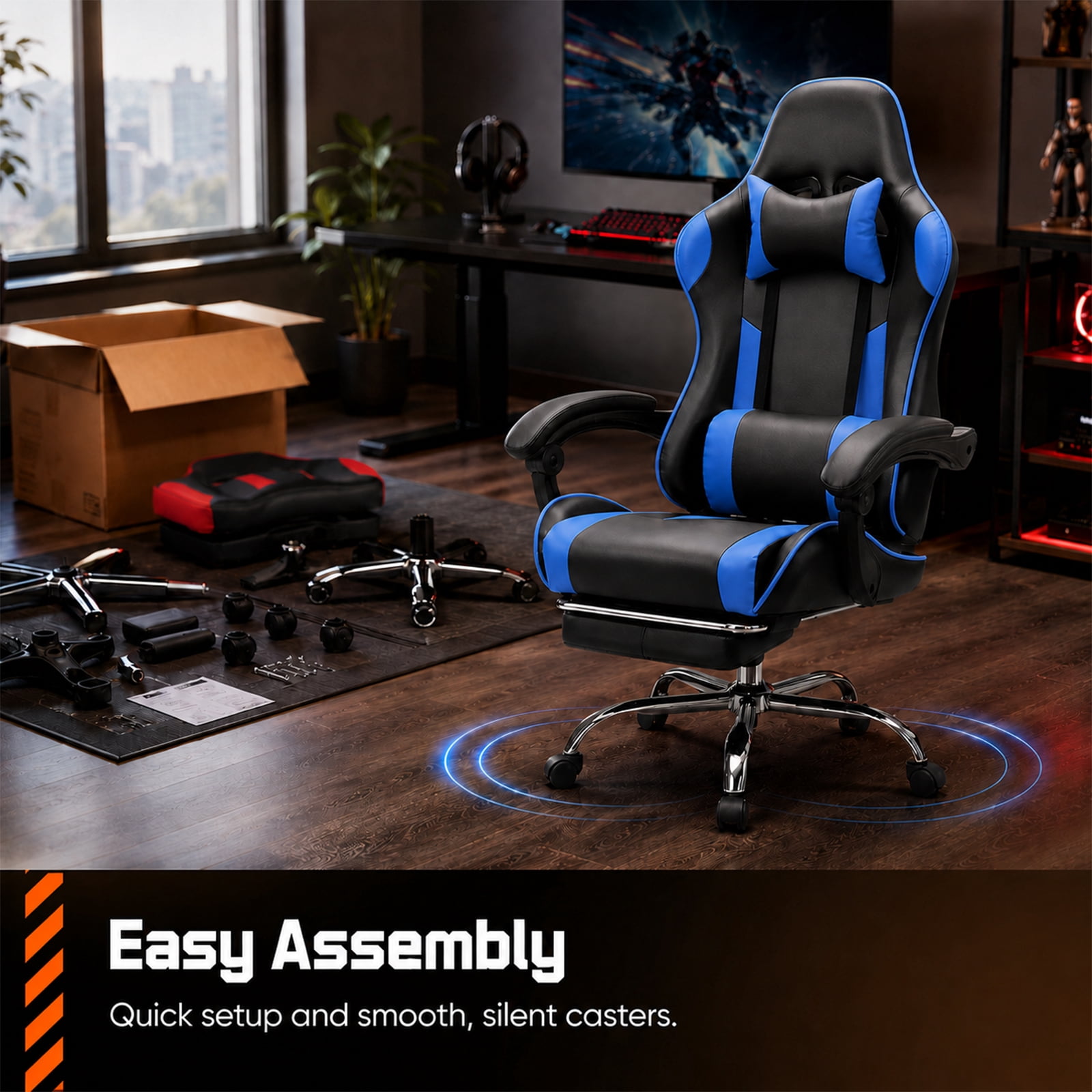 Alvantor Gaming Chair, Adjustable Backrest and Height, Ergonomic Computer Chair with Footrest and Lumbar Support, 275lb Capacity