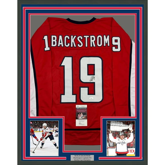 Framed Autographed/Signed Nicklas Backstrom 35x39 Washington Red Hockey Jersey JSA COA