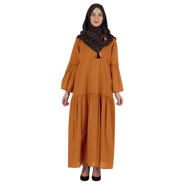 Bimba Islamic Long Dress With Printed Hijab Scarf Rayon Abaya Maxi Clothes For Muslim Women