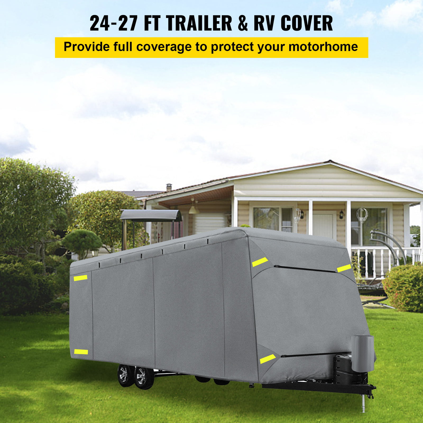 OOFIT Travel Trailer Cover Fits for 30-33 RVs with 4 Layers Non-Woven Rip-Stop Fabric Roof All Weather Resistant Breathable RV Cover Anti-UV Camper Cover with Adhesive Repair Patch 