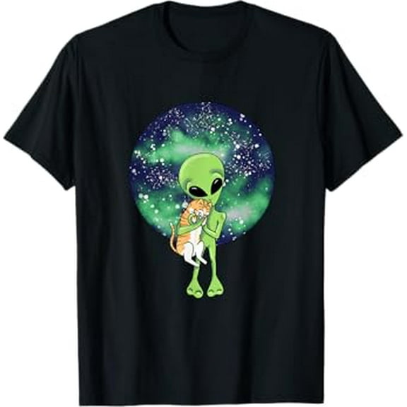 Orange Cat and Alien Funny Unisex T-Shirt for Men Women Kids