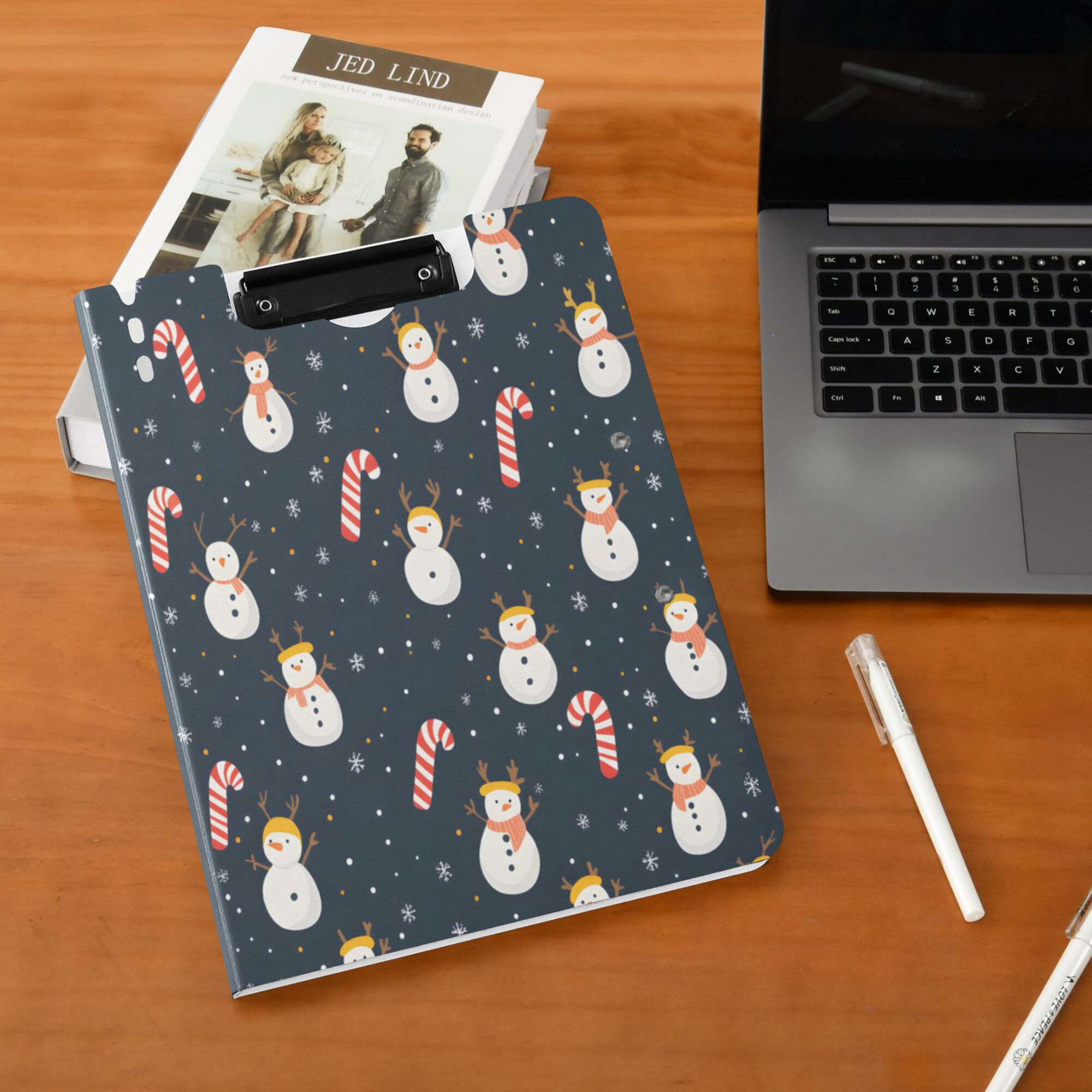 FORMRS A4 Clipboard Folder with Pen Holder Horizontal Foldable School Office Binder, Playful Winter
