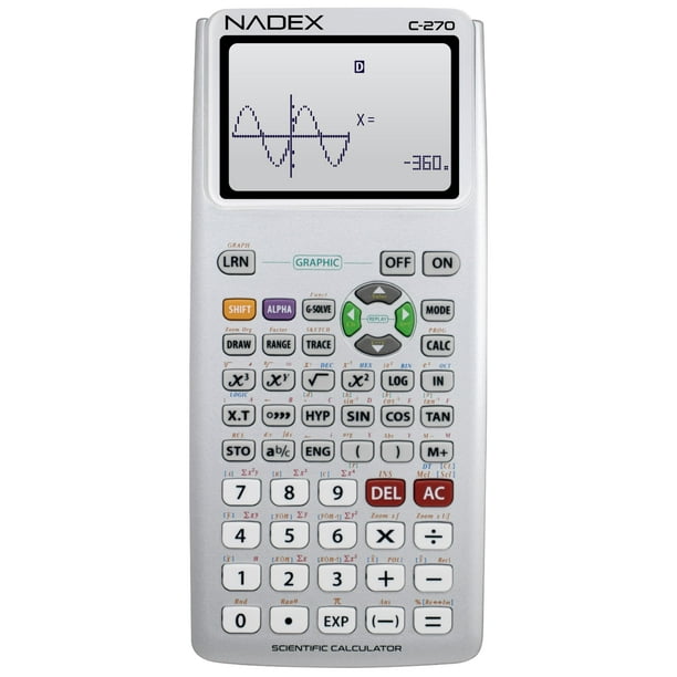 Calculadora científica Nadex con funciones gráficas plateada