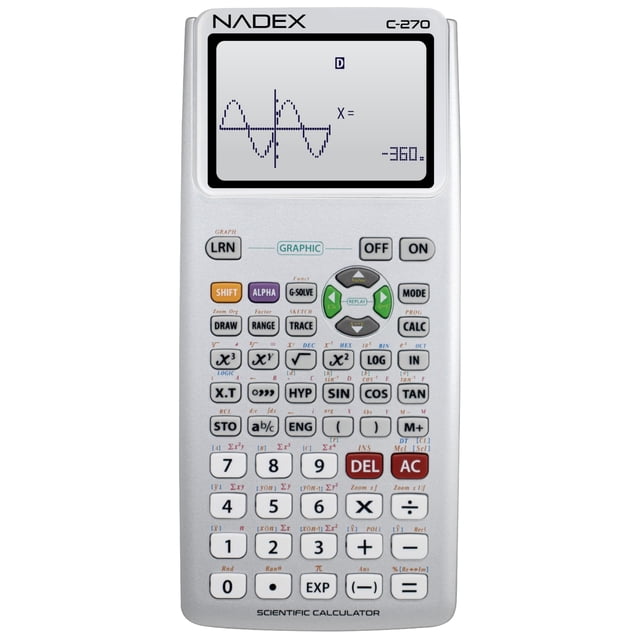 Calculadora científica Nadex con funciones gráficas plateada