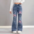 thumbnail image 2 of CAIVO Girls Embroidered Heart Flared Leg Jeans With Bow Detail For Daily Wear Classic Kids Trousers, 2 of 8