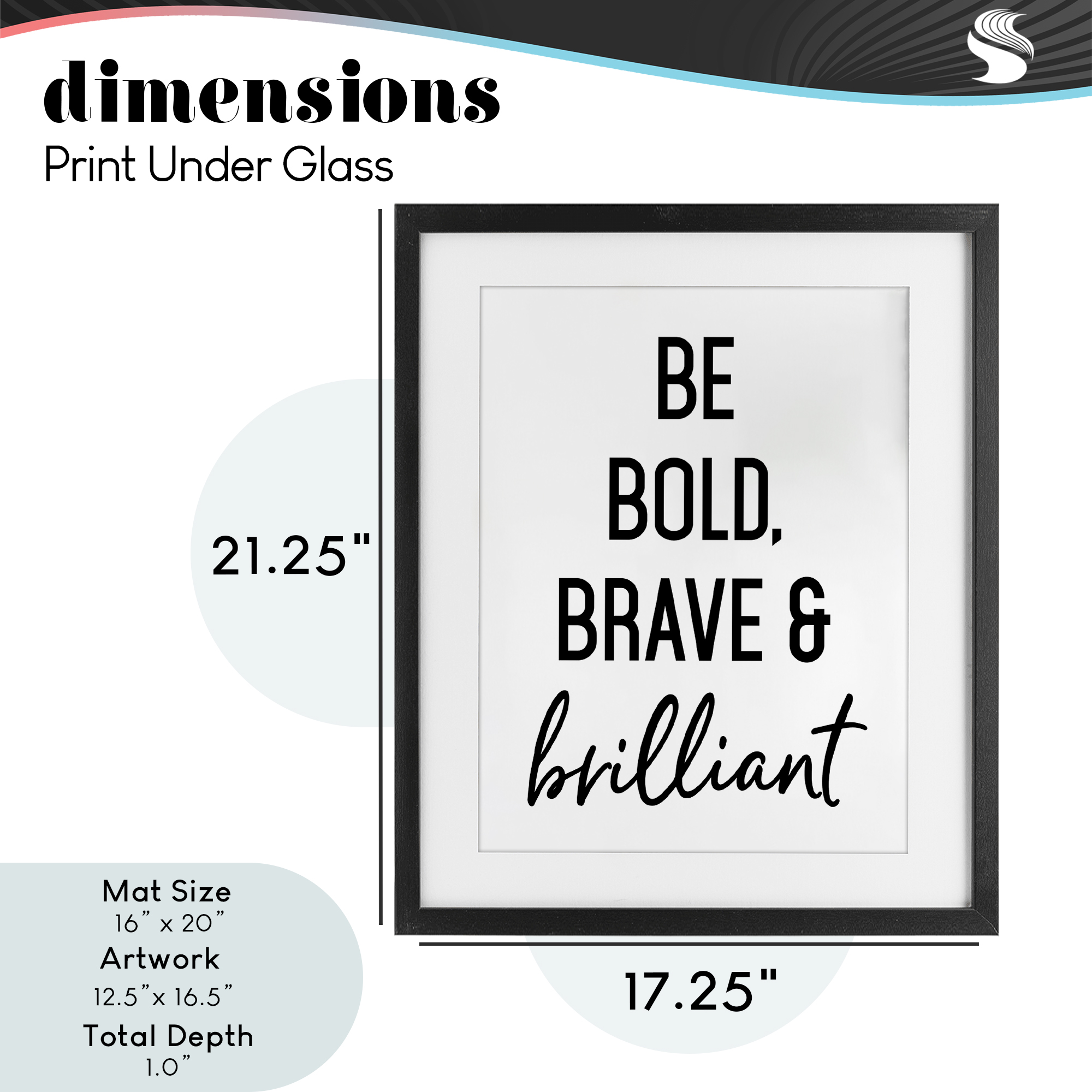 Bold Brave & Brilliant Black Framed Print Under Glass, design by Lettered and Lined