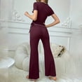 thumbnail image 6 of Pajamas for Women Fashion Solid Color Lightweight Sleepwear with Pants Summer Collared Short Sleeve Pajamas Summer Pjs for Women, 6 of 6