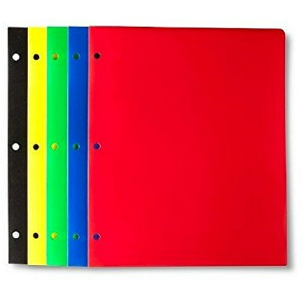 Up&Up 2 Pocket Portfolios, pack of 5 Plastic Folders, Multi Colors