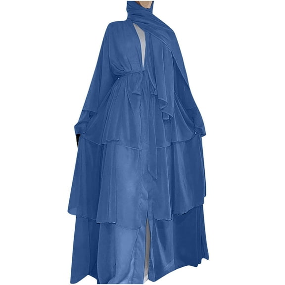 jsaierl Womens Muslim Kaftan Abaya Long Dress Solid Color Baggy Button Down Dubai Maxi Dress