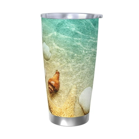 

KLL Starfish And Seashell On The Beach Print 40oz Stainless Steel Insulated Car Cup with Spillproof Lid - Keep Your Drink Hot or Cold on the Go-Without Straw