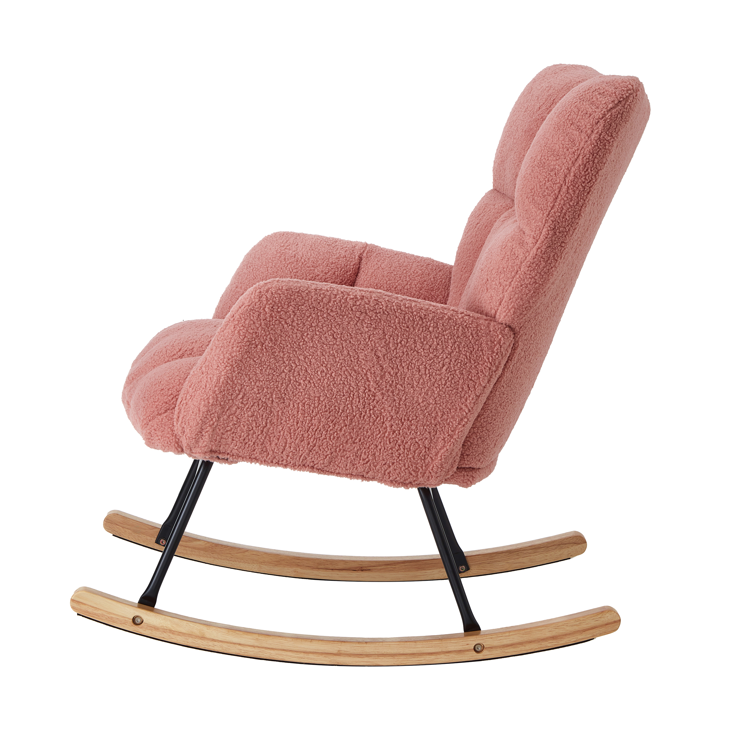 Glider Chair, Tufted Rocking Chair with Sturdy Metal Frame, Upholstered Teddy Fabric Accent Chair for Living Room or Bedroom, Ergonomic High Back and Armrest Design, Pink