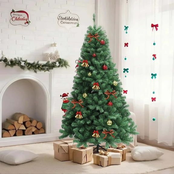 6ft/7ft Pre-Lit Christmas Tree, Artificial Hinged Xmas Tree with 250 Warm White LED Lights, Lighting Modes, 1200/1350 PVC Branch Tips, for Home Office Decoration