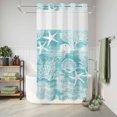 thumbnail image 6 of No Hook Shower Curtain, Turquoise Coastal Shower Curtains for Bathroom with See Through Top Window, Nautical Starfish Coral Jellyfish Shell Sea Waterproof & Washable Bath Curtain Narrow 54"x78", 6 of 9