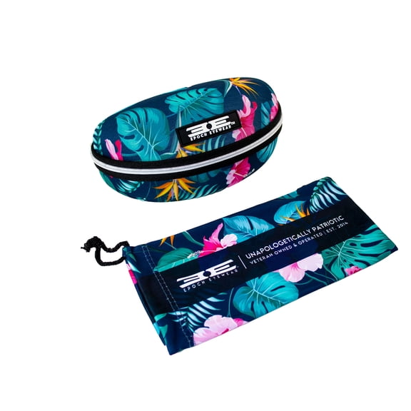 Epoch Eyewear Premium Zippered Hard Sunglasses Case and Microfiber Pouch in Floral Design