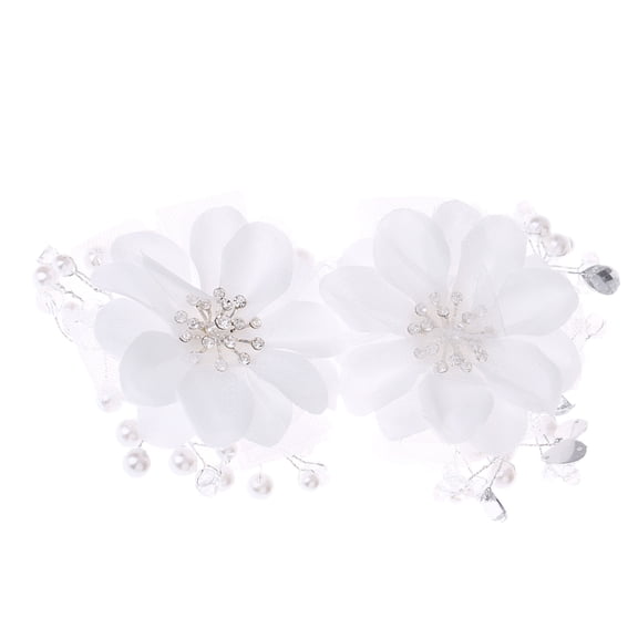 LOLIPPYY Delicate White Cloth Flower Hairpin with Beads Crystal for Wedding and Party