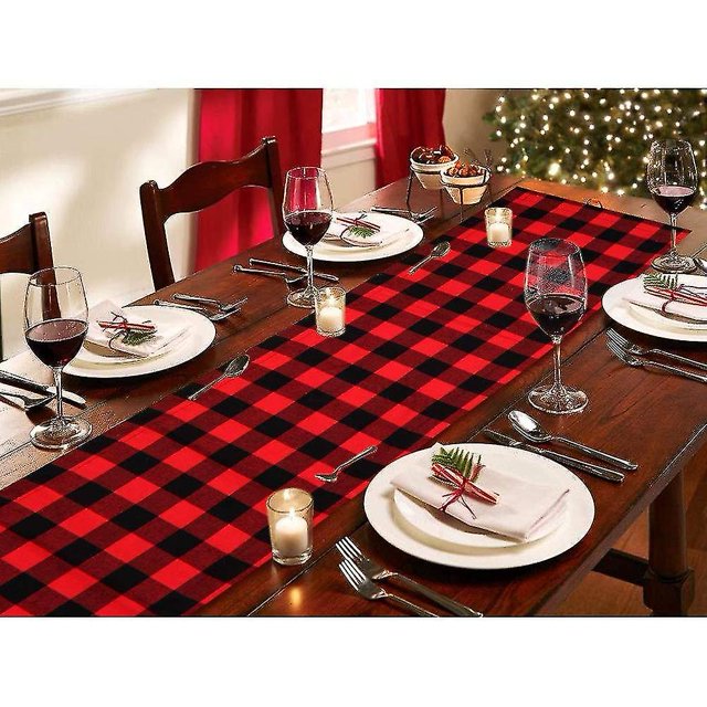 Corredor de mesa a cuadros clásico de arpillera de algodón con decoraciones navideñas kaili Sencillez
