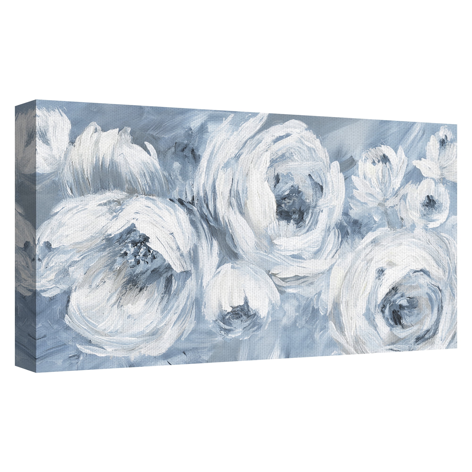 Masterpiece Art Gallery Contemporary Blues White Ranunculus by Nan Canvas Art 17" x 34"