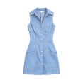 thumbnail image 7 of Women's V-Neck Short Sleeve Denim Shirt Dress with Button Front, 7 of 7
