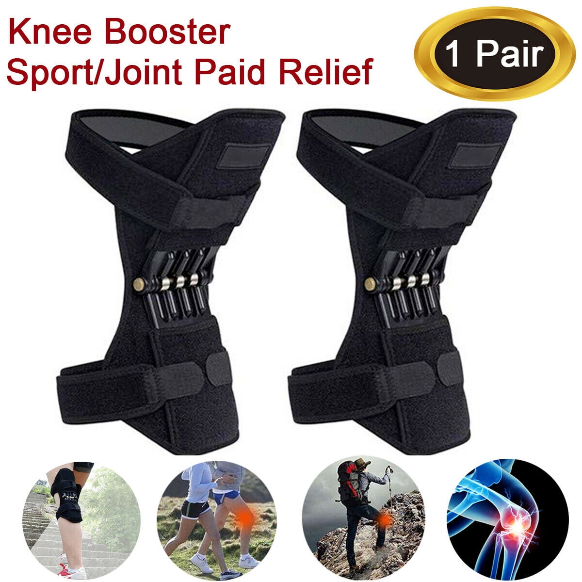 2PCS Knee Support Brace Pads Booster Joint Lift Squat Sport Power ...