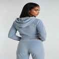 thumbnail image 3 of Forever 21 Velour Zip-Front Hoodie & Pant Set, Color- Light Blue, Size- L, 3 of 7