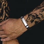 U7 Simple Leather Bracelets For Men Boys Adjustable Braided Leather Wristband ID Tag Stainless Steel Bracelet Fathers Day Gift,19cm/7.5 Inch