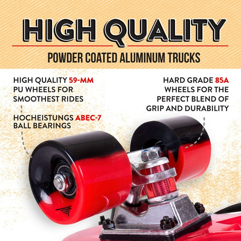 Flybar 22 inch Plastic Cruiser Skateboard, Non-Slip Deck, for Boys