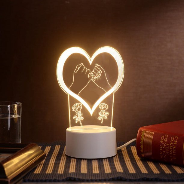 Luz nocturna acrílica 3D, regalo de fiesta del Día de San Valentín de Navidad, atmósfera de dibujos animados para niños, luz LED con logotipo personalizado