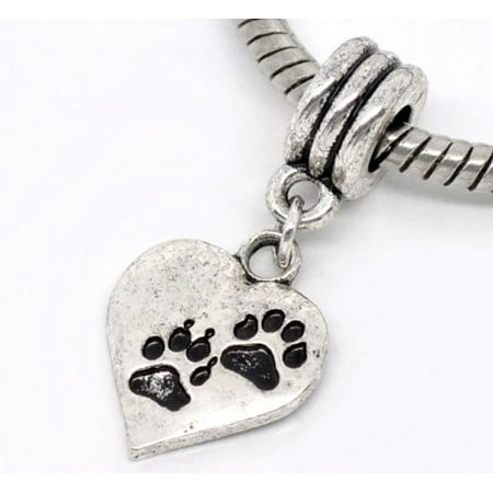 - Antique Silver Design Love Heart Dog Paw Dangle Charm Bead. Compatible With Most Pandora Style Charm Bracelets.