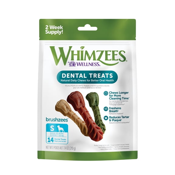 WHIMZEES By Wellness Daily Use Pack Grain Free Dental Treats for Dogs, Small Brushzees Bag of 14