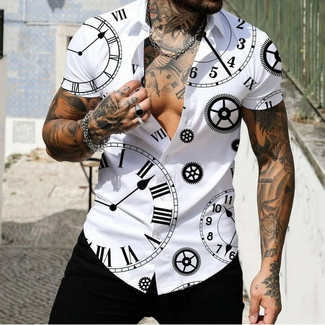 Chemise à Manches Courtes Style Britannique Décontractée Imprimée 3D d'Été pour Hommes