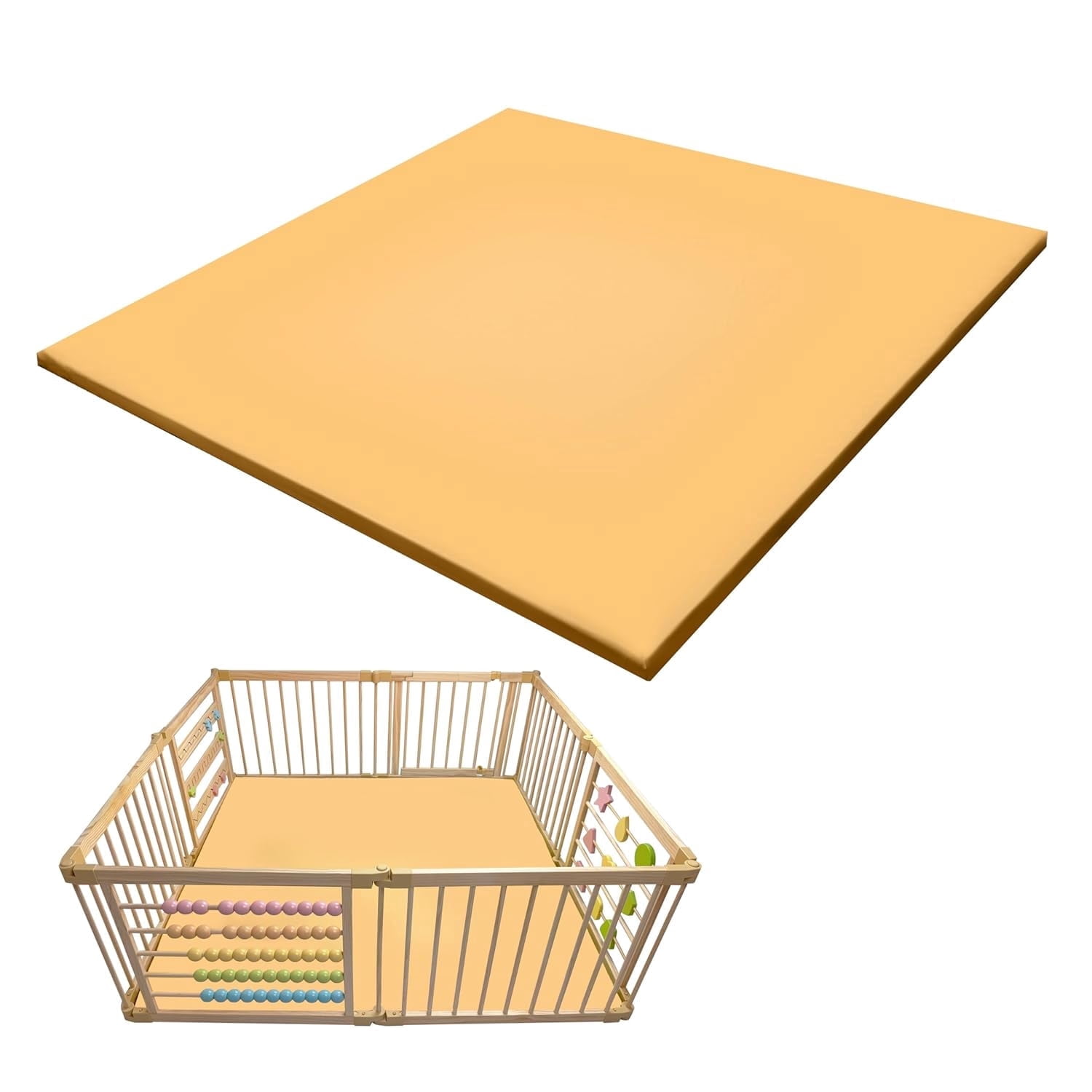 ZETY Baby Play Mat 61 x 61 in Waterproof Playpen Mat PU Leather 1.5 in Thick Foam with Removable Cover Compatible with ZETY 8-Panel Playpen, Beige