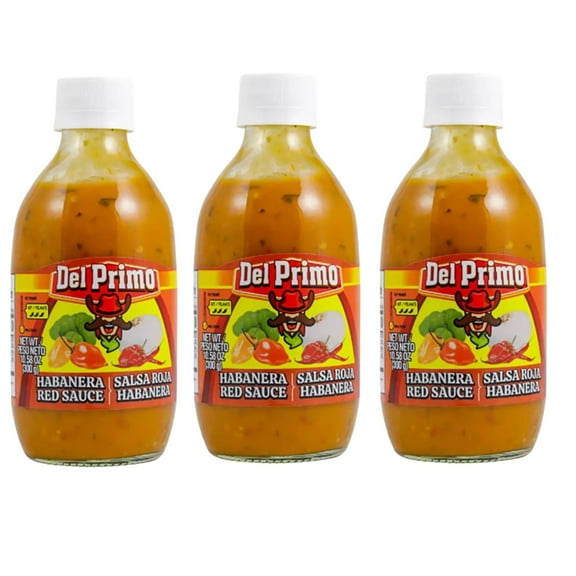 Del Primo Salsa Habanera Roja Habanero Red Sauce 10.5oz Bottle (Pack of 3)