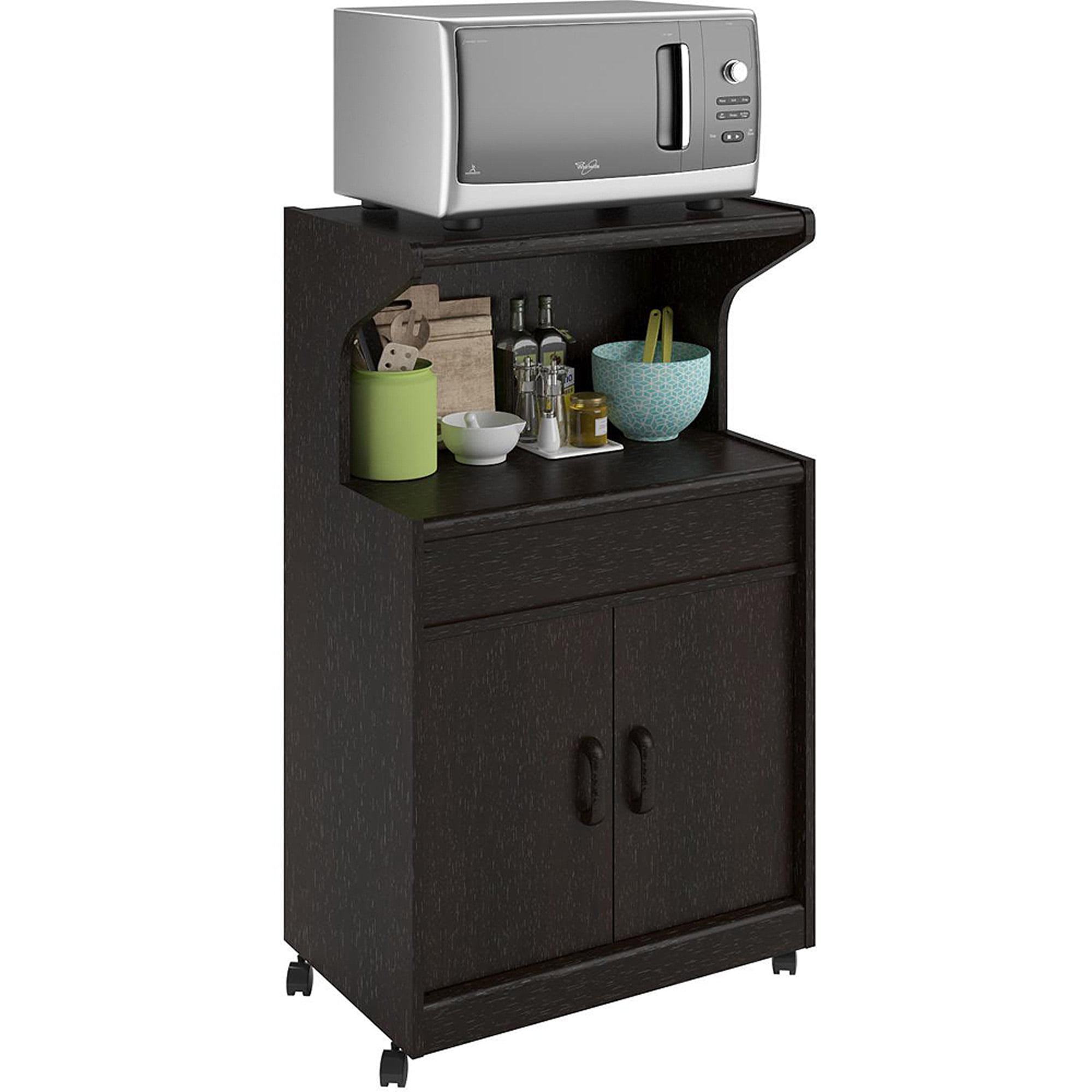 Ameriwood Microwave Kitchen Cart With Shelves, Espresso - Walmart.com