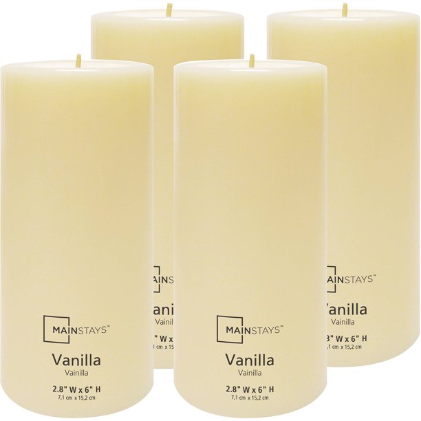 Mainstays 6" Pillar Vanilla Scented Candle, Set of 4