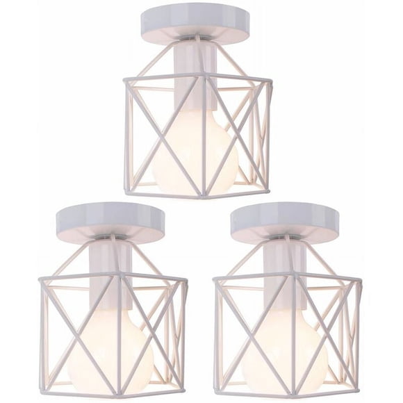 Vintage Ceiling Light Exquisite Design Retro Style For Decorative Lighting In Your Home, L15cm X W15cm X H16cm White Metal Square Iron Flush Mount Ceiling Light