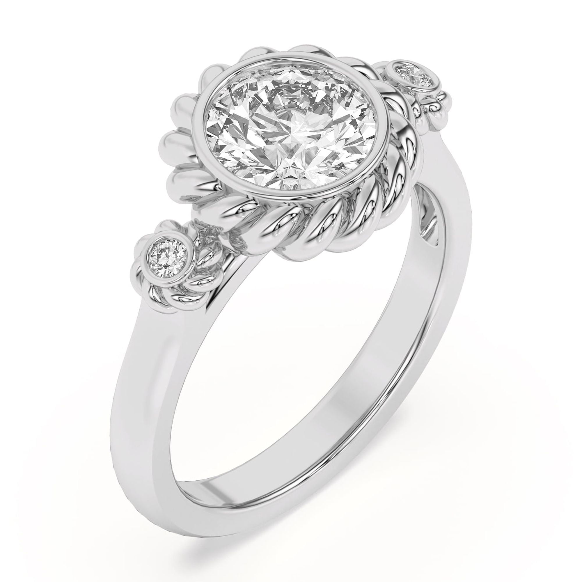 Veda Jewel Round Cut Simulated Rope Halo Engagement Rings - 1.76 Ct Solitaire Simulated Rings - 14K White Gold Plated Wedding Promise Rings for Her - Designer Jewelry for Women’s Engagement