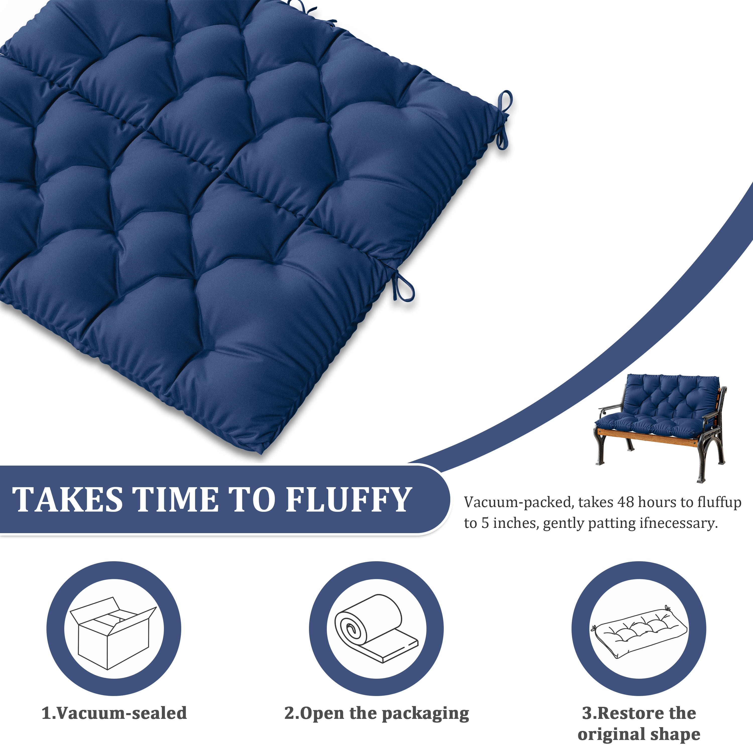 Kimunuk Outdoor Porch Swing Cushion, 40" X 40" X 5" Waterproof Bench Chair Replacement Cushion with 6 Ties for Patio, Blue