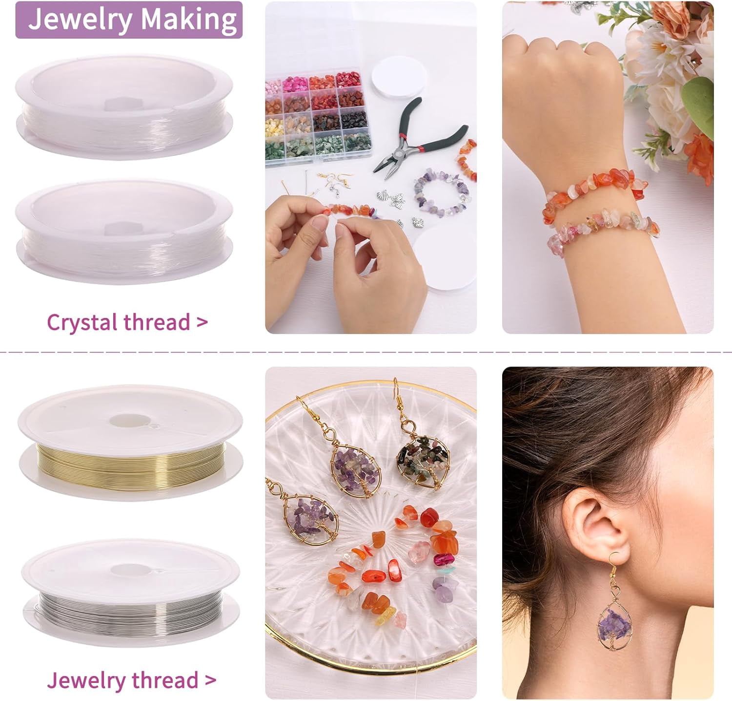 1800pcs 56 Colors Crystal Beads, Ring Making Kit, Gemstone Chip Beads Irregular Natural Stone with Jewelry Making Supplies for DIY Craft Bracelet Necklace Earrings, Craft Gifts