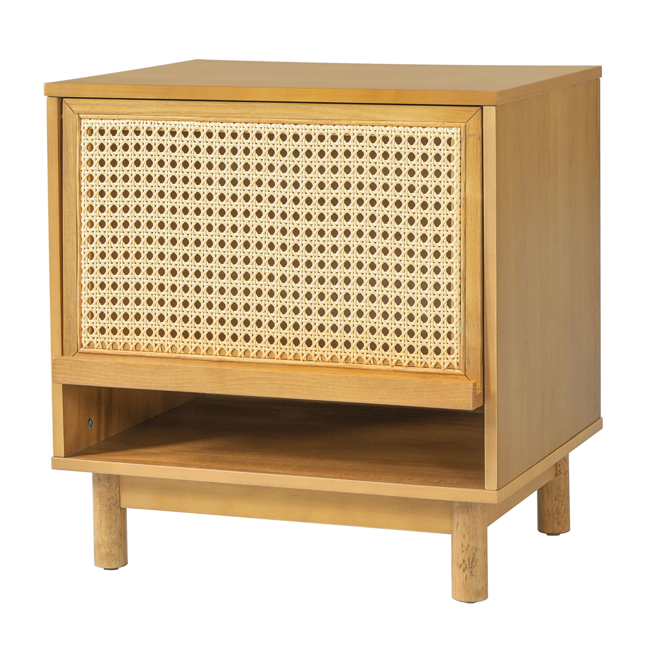 Christopher Knight Home Bohemian Wood Nightstand, Bedside Table with Lift-Up Rattan Door, Natural