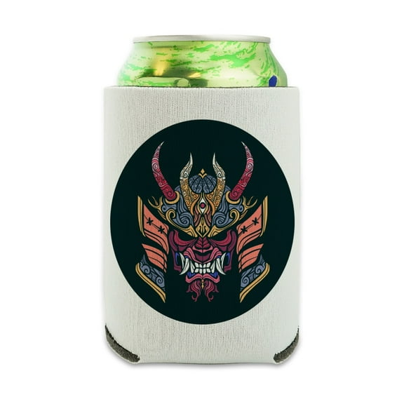 Samurai Warrior Japanese Demon Oni Mask Can Cooler - Drink Sleeve Hugger Collapsible Insulator - Beverage Insulated Holder