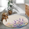 thumbnail image 4 of Colorful Lavender Round Area&nbsp;Rug 4ft Spring Purple Flower Floral Linen Texture Non-Slip&nbsp;Washable Circle Rugs Soft Felt Indoor Floor Mat for Bedroom Kitchen Living Room Bathroom, 4 of 9