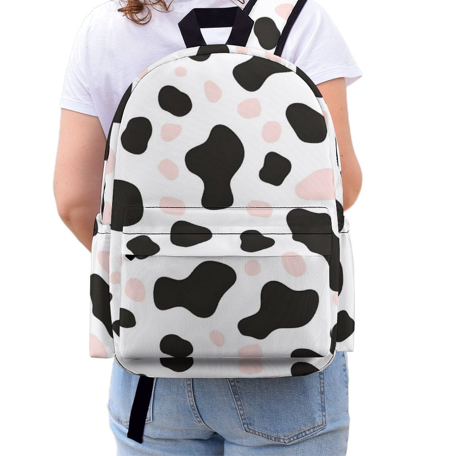 Large Capacity Half Print Backpack 11.8×16.5×5.9in Multifunctional Zipper Design Convenient Switch Simple Cow-print Pattern1_3
