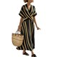 thumbnail image 1 of Vestido Maxi de Manga Corta para las Mujeres Cuello en V Envoltura de Cintura Vestido de Tobillo a Rayas de Verano, Vestido de Verano de Manga Corta para las Mujeres, 1 of 9