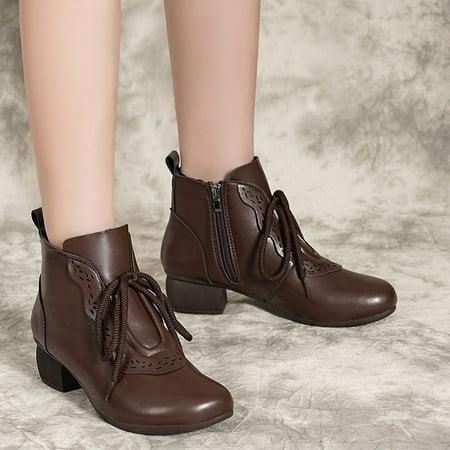 

Alueeu Women s Ankle Boots Casual Zipper Lace Leather Leather Fashion Choes Soft Shoes Shoes Up Side Women s Women s Boots