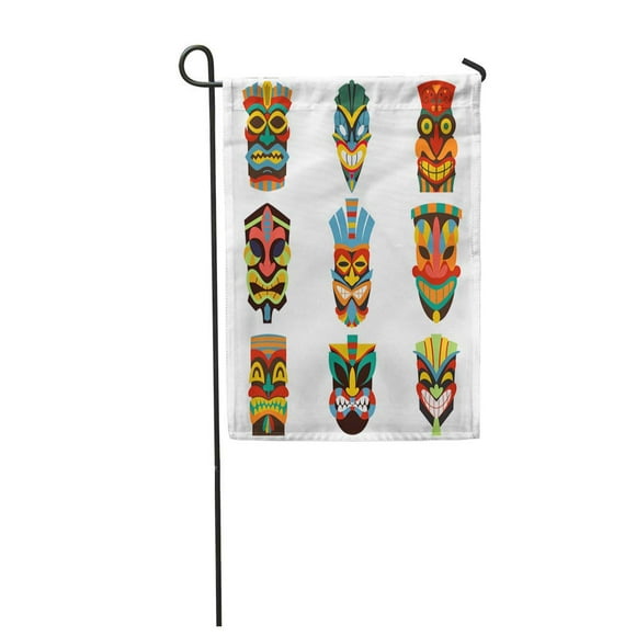 NUDECOR Hawaiian Tribal Tiki Mask of Colorful Cut Wooden Guise Flat Garden Flag Decorative Flag House Banner 12x18 inch