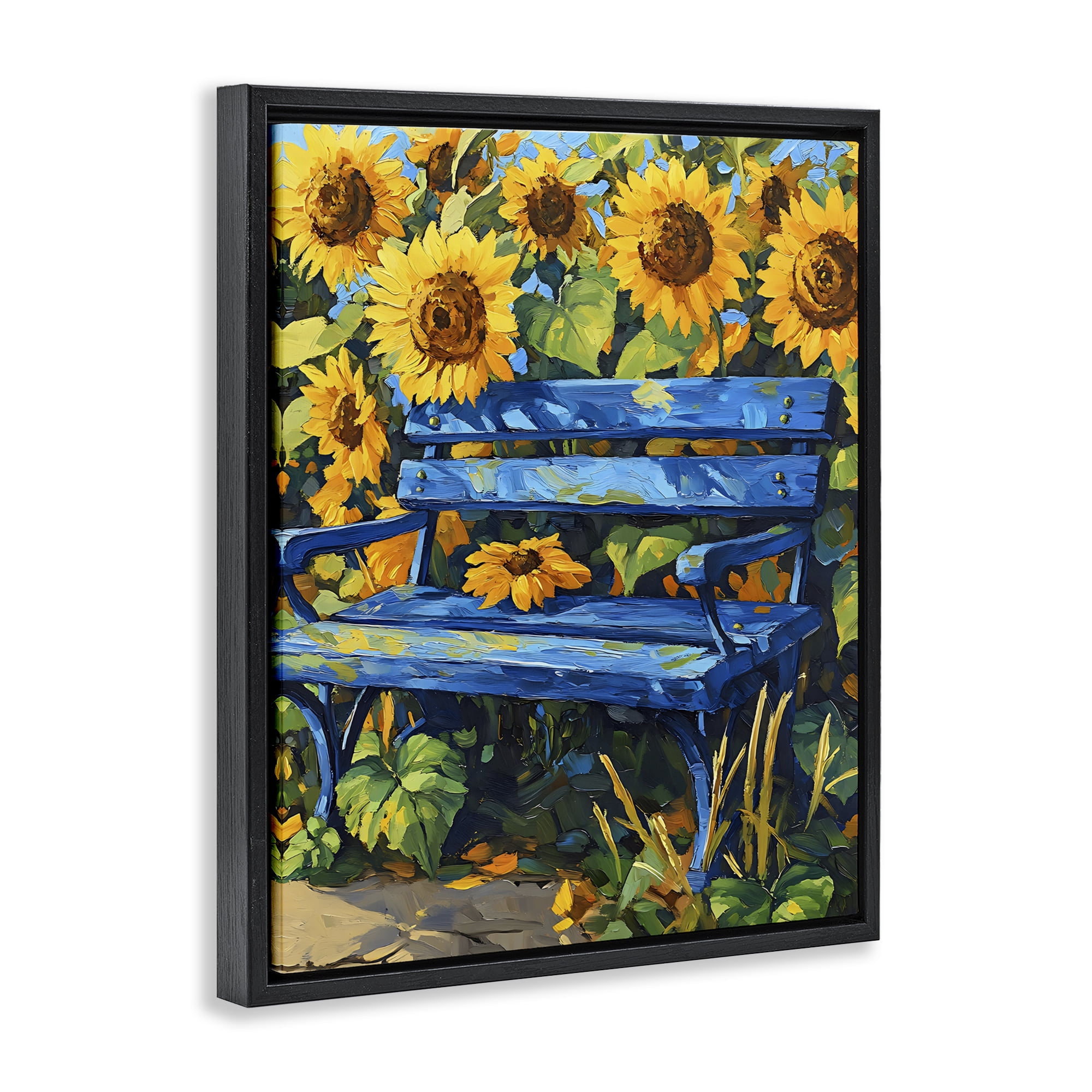 Stupell Industries Bench in Sunflower Field Black Framed Floater Canvas Wall Art, design by Creative Studio