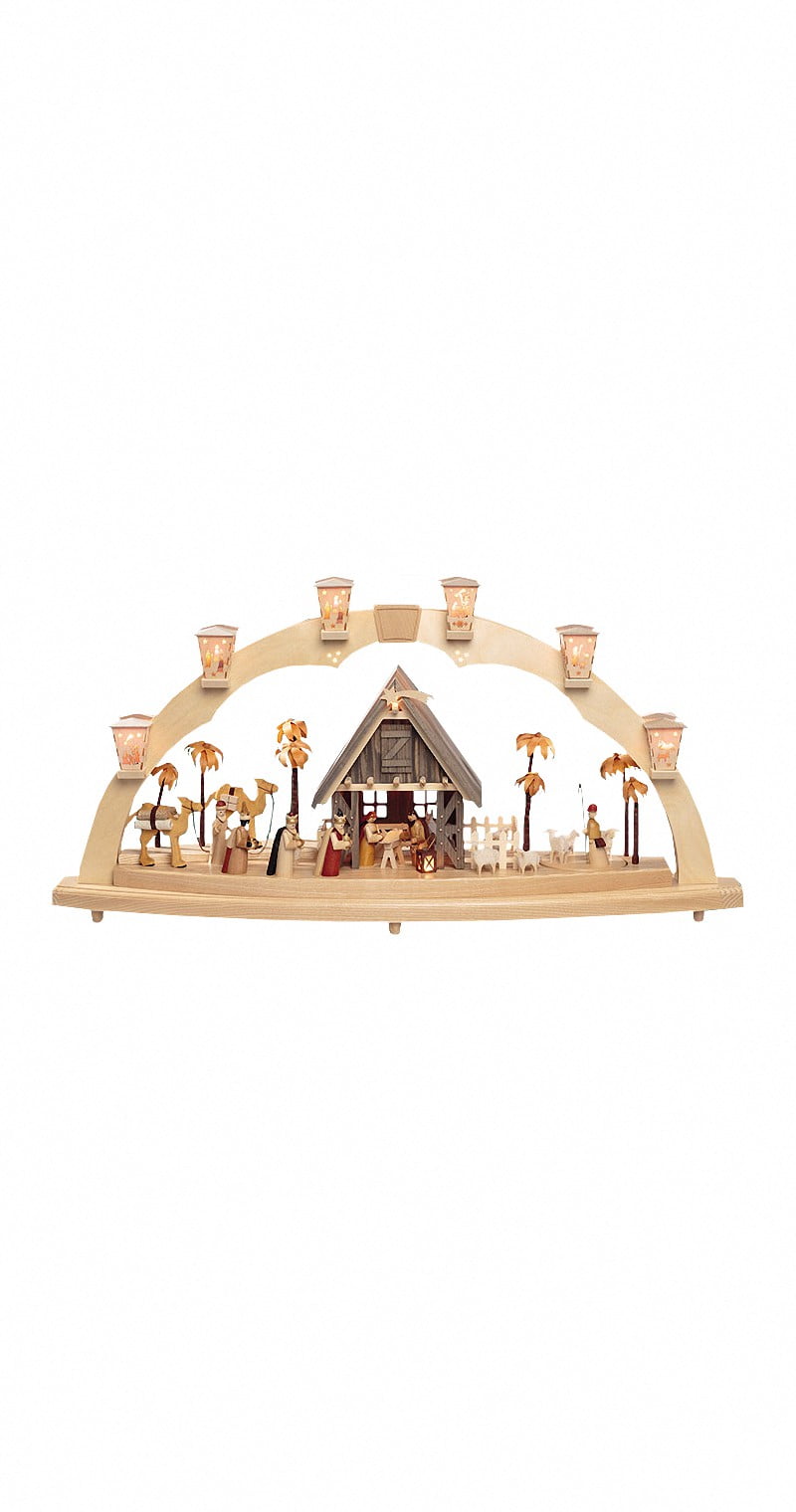 German candle arch, Nativity scene, length 80 cm / 31 inch, natural
