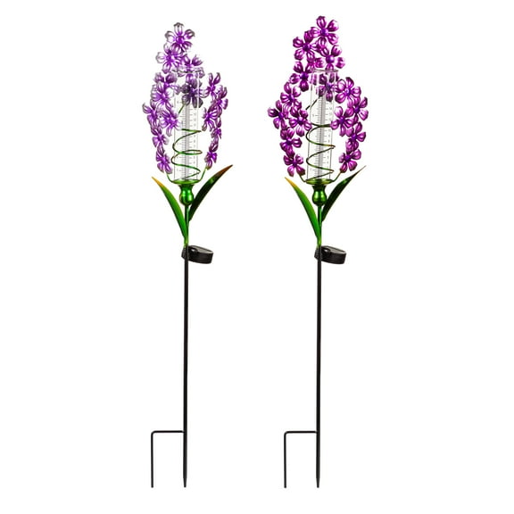 36"H Solar Rain Gauge Garden Stake, Lavender, 2 Asst
